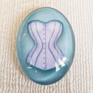 Victorian French Corset Lingerie Lavender Blue Glass Oval Cabochon 40x30mm 6010